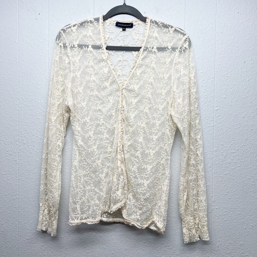 Josephine & Co Mesh Lace Button Front Floral Top Womens M/L Fairy Boho Ethereal